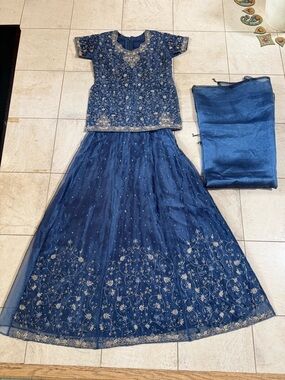 Y2K Blue Lehenga Set w/ Heavy Work + Dupatta – Adjustable Fit